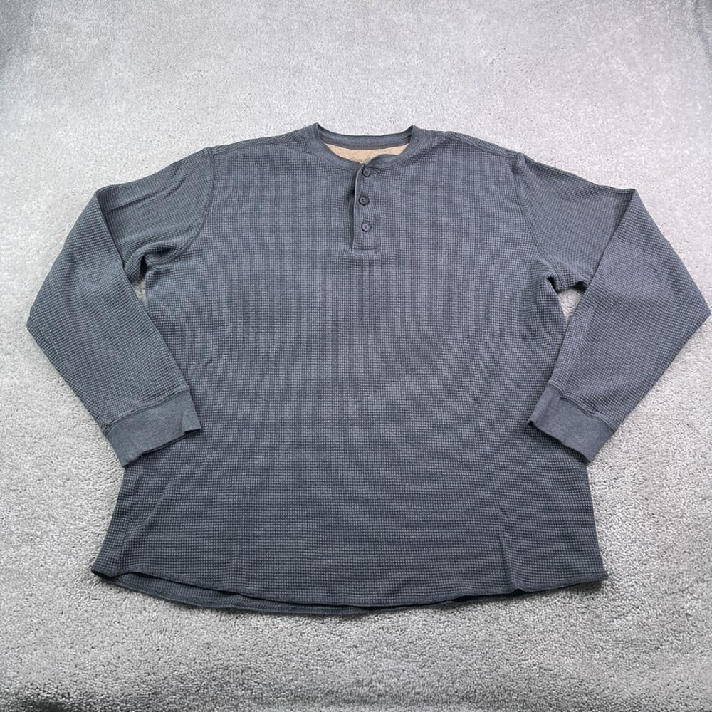 Eddie Bauer Shirt Mens XL Tall Grey Waffle Knit Henley Thermal Hiking Outdoors